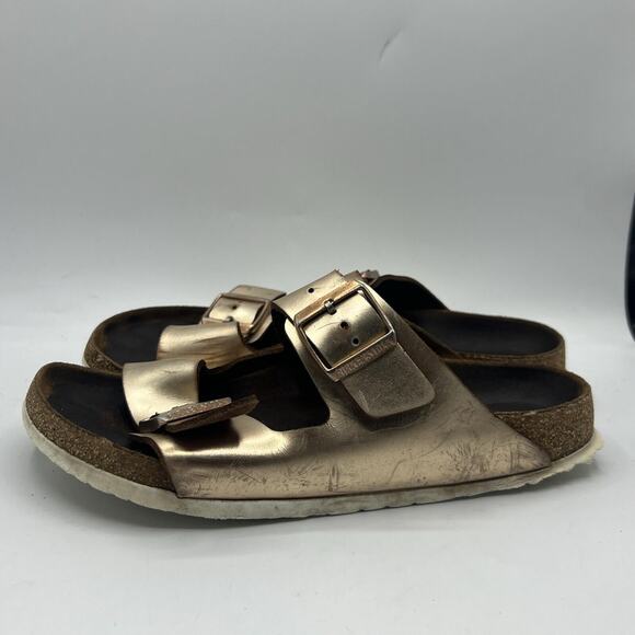 Birkenstock Arizona Rose Gold Womens Size 41 Us 9.5 Leather Soft Footbed Sandal - Picture 4 of 13